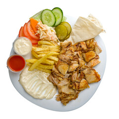 Shawarma on a plate isolated on white top view