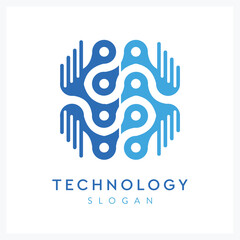 technology inspiration logo with molecular symbol for company