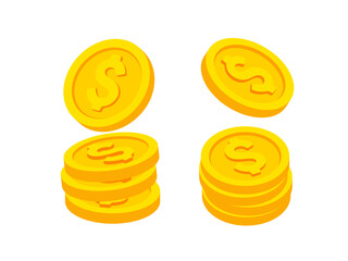 Gold coins stack isolated on white background. Coin icon with dollar sign. Vector illustration
