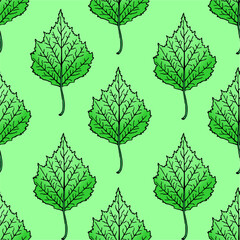 symmetrical seamless repeating graphic pattern of birch, linden leaves, texture, design
