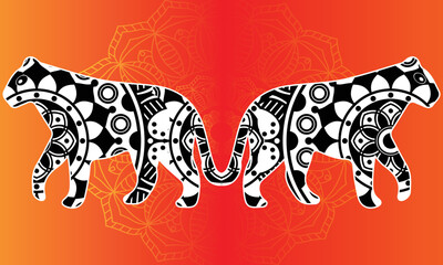 Art therapy coloring page. Coloring Book for adults and children. Colouring pictures with tiger. Antistress freehand sketch drawing with doodle and zentangle.