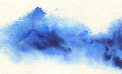 Abstract watercolor and acrylic blot painting. Blue Color design element. Texture paper. Isolated on white background.