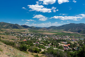 Fototapeta na wymiar Panoramic shot of the village Vesele Republic of Crimea.