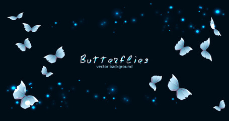 Fototapeta na wymiar Dark abstract background with blue butterflies