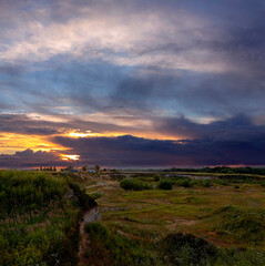 Sunrise over a sand pit in the Kuban