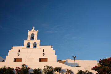 View of a beautiful whitewashed Greek orthodox church on the island of Ios