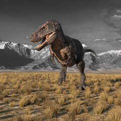 Fototapeta premium tyrannosaurus rex is alone in plains and mountains