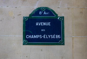 Street sign with the inscription avenue Champs Elysees