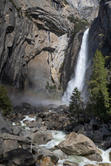 Yosemite’s Bridalveil Falls from close in the Spring of 2022, California, USA, including a view of the creek