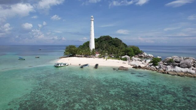 Lengkuas Island Belitung with lighthouse on the sea Belitung island