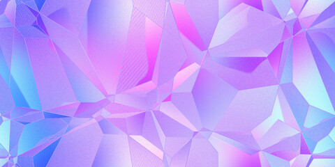 Seamless 80s holographic pink and blue geometric lowpoly polygon etched plastic jelly plexiglass background texture. Iridescent abstract neon webpunk vaporwave aesthetic surreal pattern 3D rendering