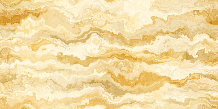 Seamless abstract golden yellow and orange beach or desert sand dunes landscape painting background texture. Tileable hand painted rolling hills or mountains silhouette contemporary art pattern..