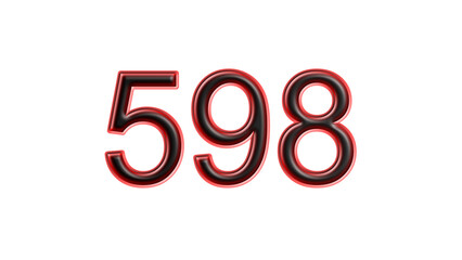 red 598 number 3d effect white background