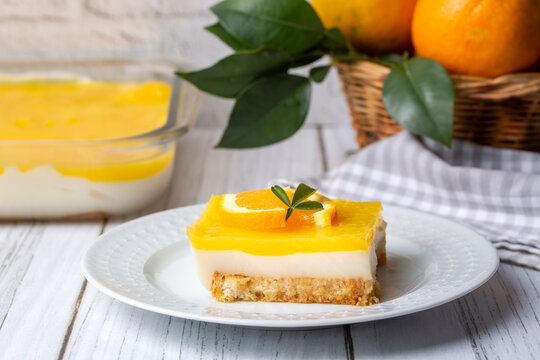 A delicious Turkish dessert; Etimek dessert with orange, orange cake, orange milk cake (Turkish name; Portakalli etimek tatlisi)