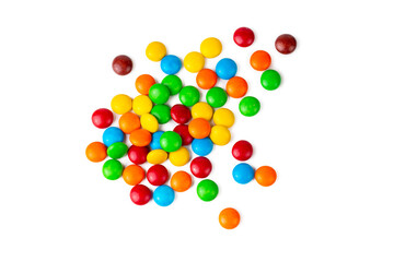 A Pile of Rainbow Colored Candy Coated Chocolate Buttons Isolated