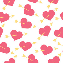 Heart Pierced by an Arrow, Sign or Symbol of a Valentines Day and Love Seamless Background Pattern