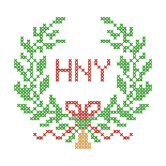 New Year's wreath with bell cross stitch pattern