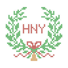 New Year's wreath with bell cross stitch pattern