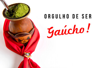 Traditional red hanky and yerba mate tea, chimarrão gaucho from southern Brazil on white...