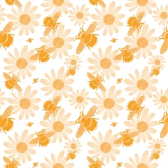 Foto op Plexiglas anti-reflex Zomer naadloos bijen- en bloemenpatroon voor stoffen en verpakking en kledingprint en kinder- en keukentextiel © Tetiana