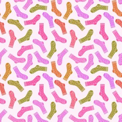 Cartoon kids seamless winter socks pattern for wrapping and clothes print and accessories and Christmas gift box