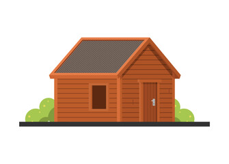 Hut building. Small wooden hut building. Simple flat illustration.