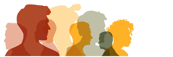 Group side silhouette men and women of different culture	