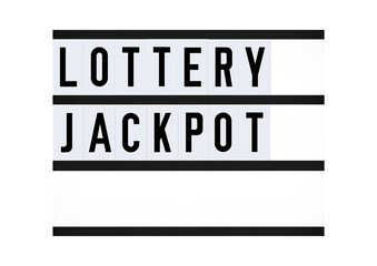 Lottery jackpot sign on black and white retro board. Promotional message