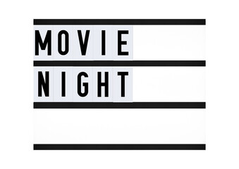Movie night sign on retro cinema board. Romantic date night message