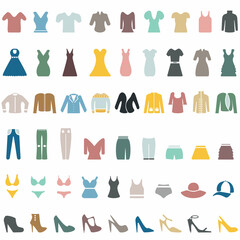 Clothes for women and men in color on a white background