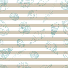 Blue sea shells outline with stripes pattern. Vector graphics