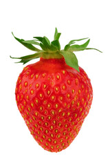 ripe red strawberries with leaves isolated on a white background