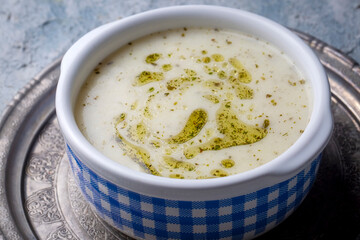 Traditional delicious Turkish food; Yoghurt soup (Turkish name; yayla corba)