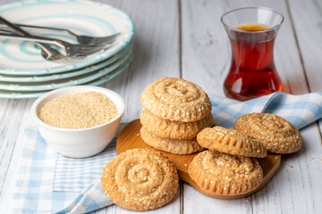 Cookies made with cookie molds named kombe. Traditional local foods of Antakya.