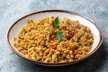 Bulgur pilaf with Firik (Turkish name; firikli bulgur pilavi)