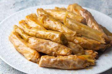 Lahana Sarma, Turkish traditional food,a boiled cabbage leaf that is formed into a roll with a stuffing of rice