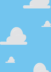 Cute clouds wallpaper design for kids room, seamless pattern, textile fabric, blue background, mural art.