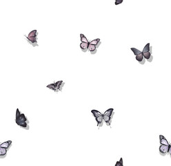Obraz na płótnie Canvas Set of butterflies isolated on white, butterfly wallpaper design, seamless pattern, textile fabric, oil painting, white background, mural art.