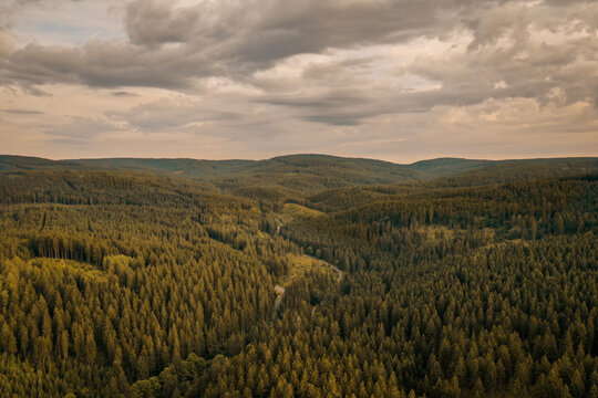 sunset over fields and forests