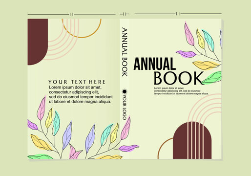 natural theme book cover design. templates for annual books. modern design with hand drawn flower decoration