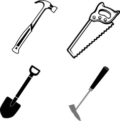 four black and white work tools logo