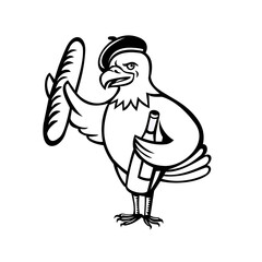 American Eagle Beret Baguette Wine Cartoon