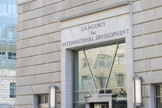 Washington, DC, USA - June 24, 2022: The headquarters of the United States Agency for International Development (USAID) in the Ronald Reagan Building and International Trade Center in Washington, DC.