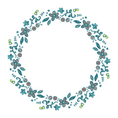 ナチュラルなお花の手描きイラスト　円形フレーム