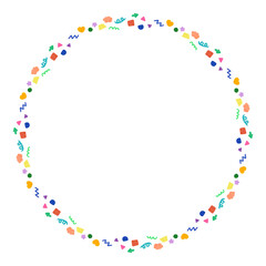 カラフルな幾何学柄手描きイラスト　円形フレーム