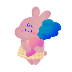 80年代レトロポップ風　ウサギの手描きイラスト素材