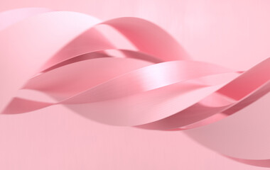Abstract pink and rose gold twisted geometric shapes, waves. Modern background 3d rendering