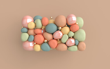 Dynamic abstract pastel colored 3d rendering background with soft spheres.