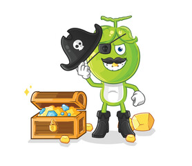 pea head pirate with treasure mascot. cartoon vector