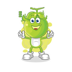 pea head full battery character. cartoon mascot vector